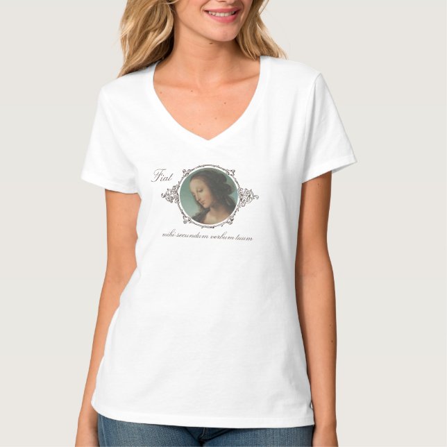 Klassisk konst Mary Madonna Fiat Latin Vår Dam T Shirt (Framsida)