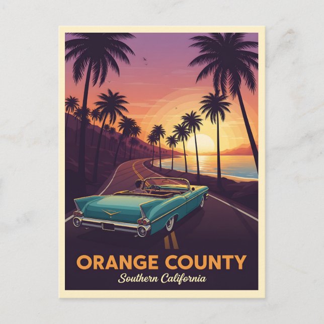 Klassisk konvertibel marschering genom orange fylk vykort (Framsida)