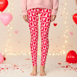 Klassisk Körsbärs Röd Hjärtan Alla Hjärtans Dag Pr Leggings