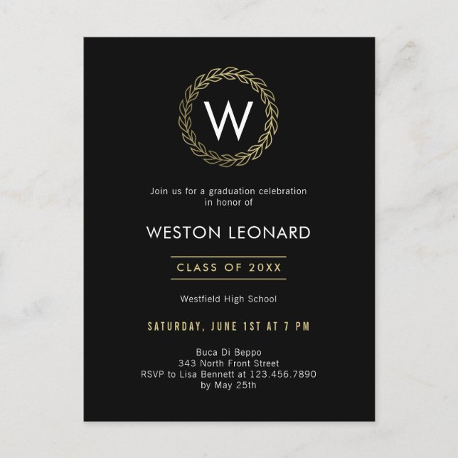 Klassisk krans examens inbjudan vykort (Framsida)