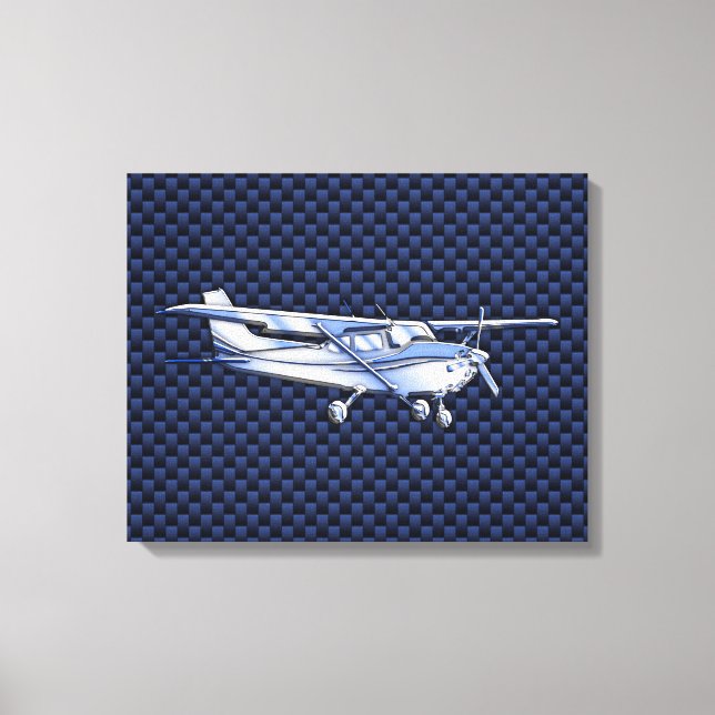 Klassisk krom Cessna Blue Carbon Fiber Canvastryck (Framsida)