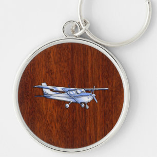 Klassisk krom-cessna-flygande mahogany rund silverfärgad nyckelring