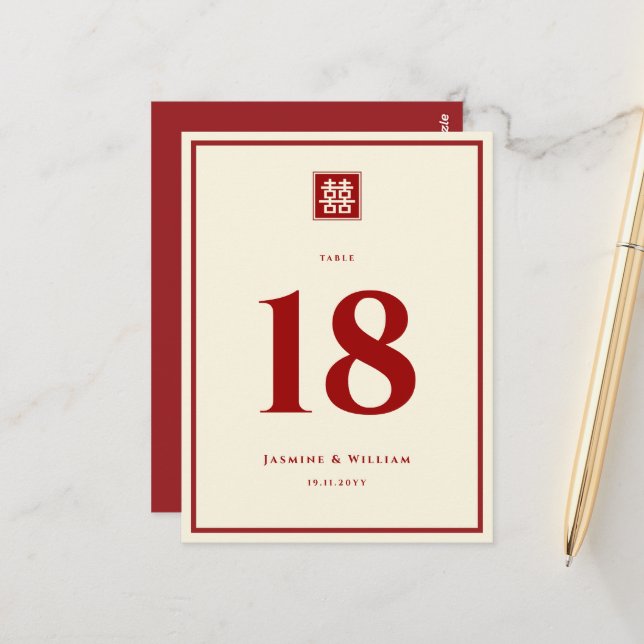 Klassisk kvadratisk Dubbla: kinesiska Bröllop Vykort (Fram/Back In Situ)