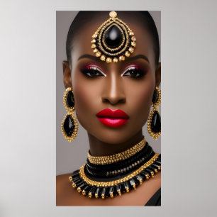 Klassisk kvinnlig mode Afrikanskt guld Svart ädels Poster