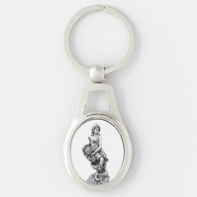Klassisk kvinnlig staty ovalt silverfärgad nyckelring (Framsidan)