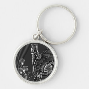 Klassisk Lamassu-knappnyckelkedja Rund Silverfärgad Nyckelring