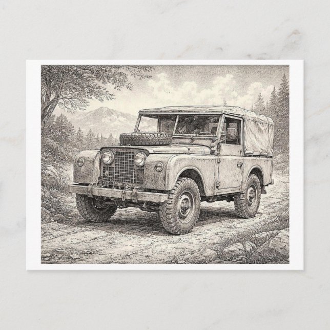 Klassisk Land Rover bil, Samlarobjekt Vykort (Framsida)