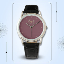 Klassisk Laurel WandeBurgundy Guld Monogram Armbandsur