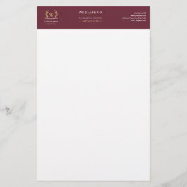 Klassisk Laurel WandeBurgundy Guld Monogram Brevpapper