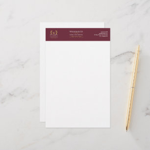 Klassisk Laurel WandeBurgundy Guld Monogram Brevpapper