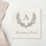 Klassisk Laurel WandeFamily Namn Monogram Stenunderlägg<br><div class="desc">Anpassningsbar-designade underlägg med personlig monogram/initialt inneslutet i en elegant och rustik handdragen lagerkrans.</div>