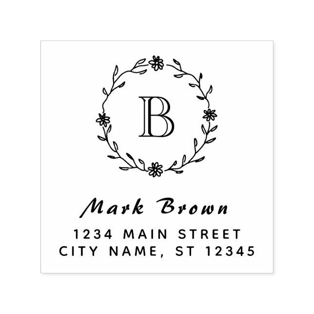 Klassisk Laurel Wandemonogram Returadress Självfärgande Stämpel (Design)
