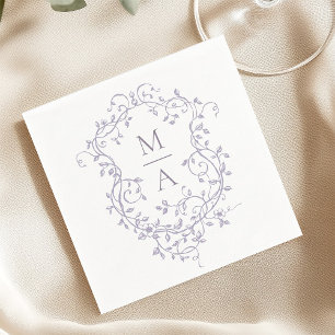 Klassisk Lavendel Blommig Krön Monogram Bröllop Pappersservett