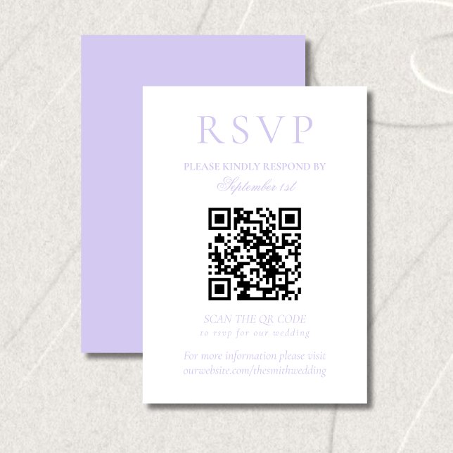 Klassisk Lavendel Minimalistisk Bröllops QR-kod OSA Kort (Classic Lavender Minimalist Wedding QR Code RSVP Card)