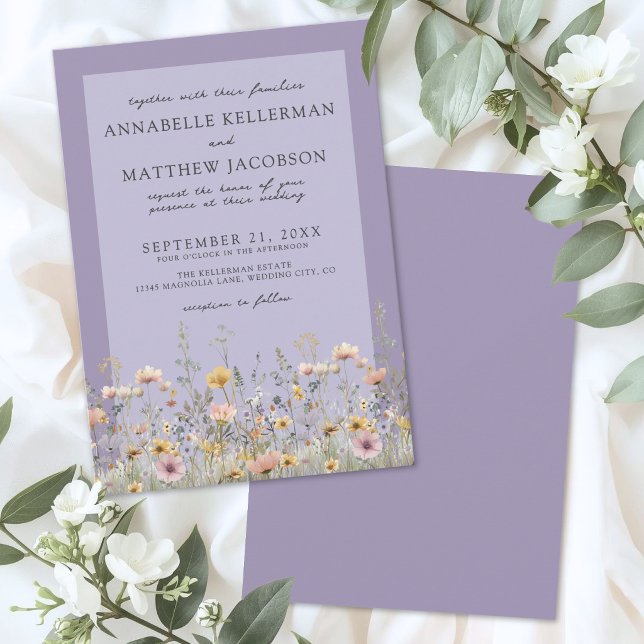 Klassisk Lavendel Vildblomma Bröllop Inbjudningar (Classic Lavender Wildflower Floral Wedding Invitation )