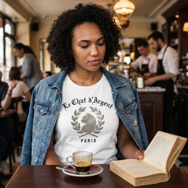 Klassisk Le Chat d'Argent Silver Cat Paris  T Shirt (Skapare uppladdad)