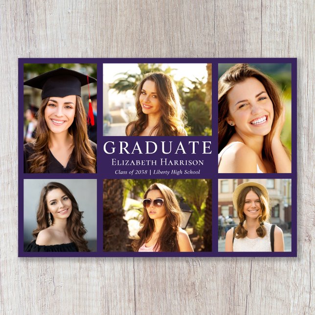 Klassisk lila fotokollage-examensfirande meddelande (Classic Photo Burgundy Collage Graduation Announcement)