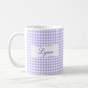 Klassisk lila gingham-personlig namn kaffemugg