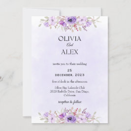 Klassisk Lila Minimalistisk Blommig Bröllopsinbjud Inbjudningar