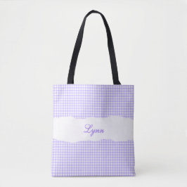Klassisk lila och vit gingham | Personligt namn Tygkasse