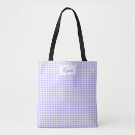 Klassisk lila och vit gingham | Personligt namn Tygkasse