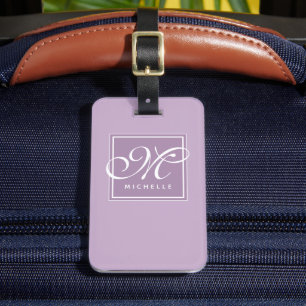 Klassisk Lila och vitt skript Monogram Bagagebricka