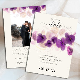 Klassisk Lila Orchid Modern Boho Photo Bröllop Spara Datumet
