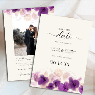 Klassisk Lila Orchid Modern Snyggt Photo Bröllop Spara Datumet