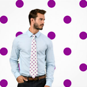 Klassisk Lila Polka Dot Mönster på Vit Tie Slips
