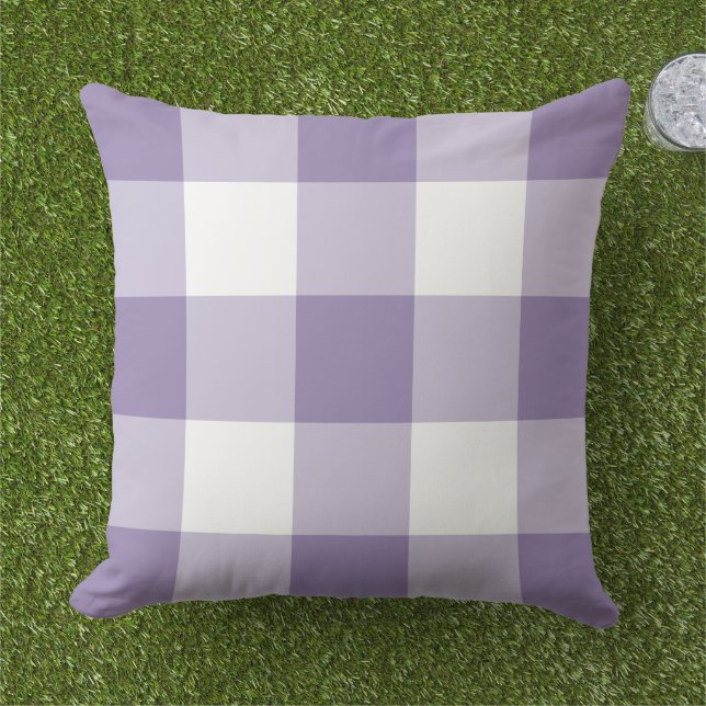 Klassisk lila vit stor gingham-ruta kudde (Gräs)