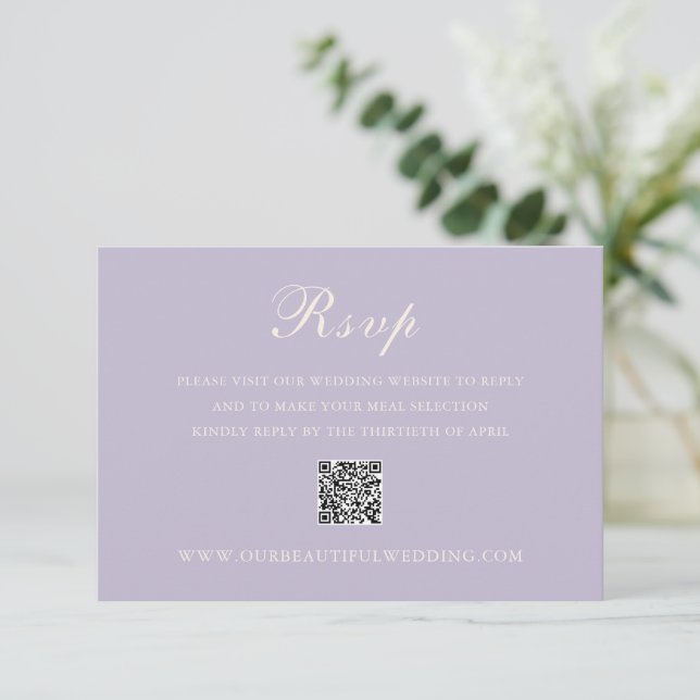 Klassisk Lilac QR-kod Elegant bröllop OSA Kort (Stående Fram)