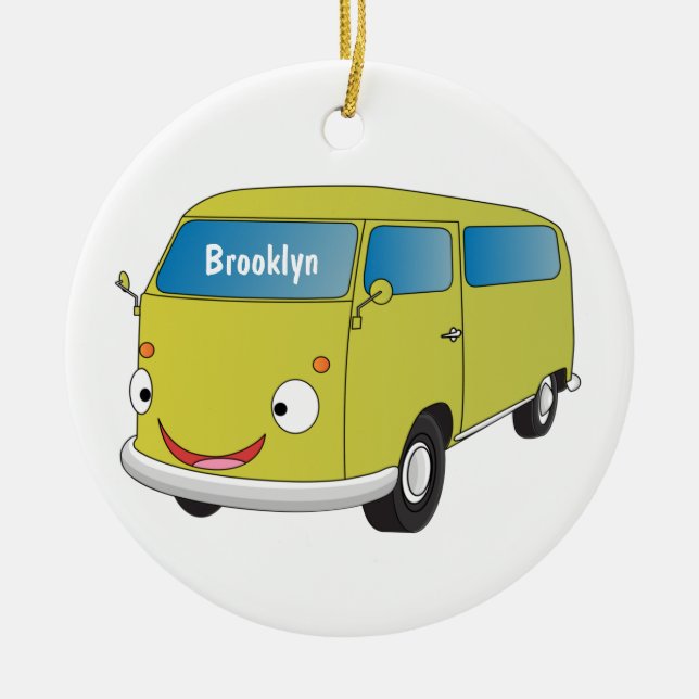 Klassisk lime green van tecknad julgransprydnad keramik (Framsidan)