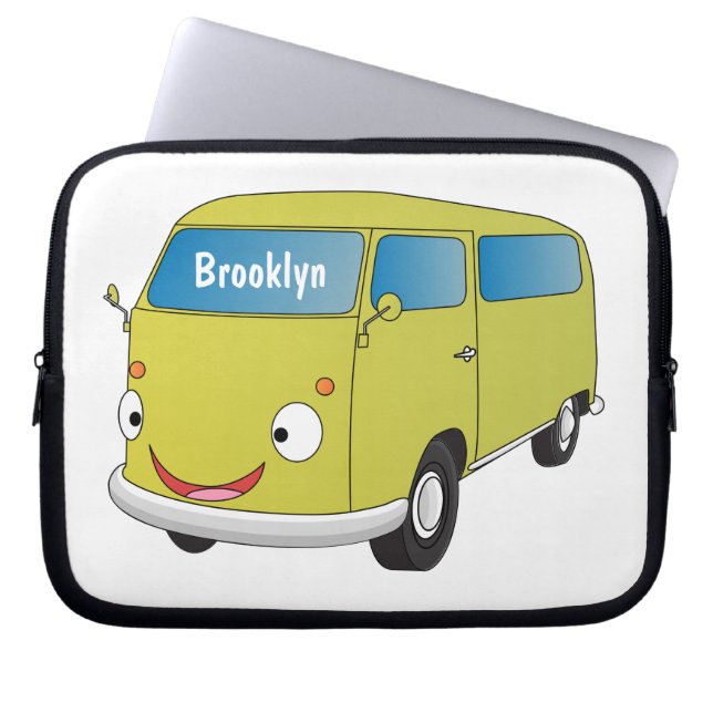 Klassisk lime green van tecknad laptop fodral (Framsidan)
