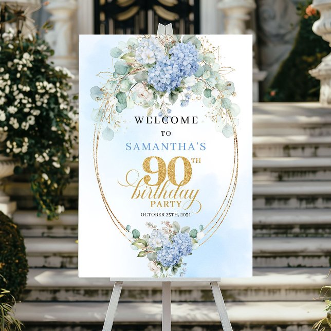 Klassisk ljusblå Eukalyptus 90 Födelsedagsvälkomst Poster (Classic Light Blue Eucalyptus 90th Birthday Welcome)