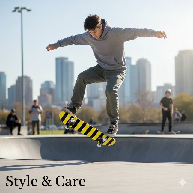Klassisk Ljust Gul och Svart Randig Mini Skateboard Bräda 18,5 Cm (Classic Bright Yellow and Black Striped Skateboard)