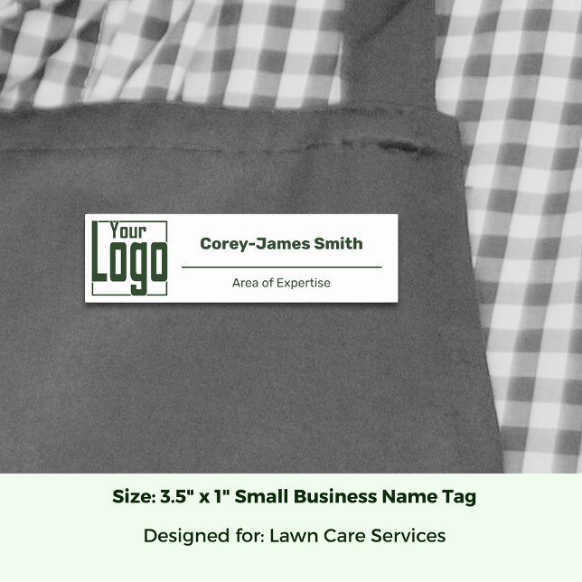 Klassisk Logotyp Expertis Klassisk Vit Grön Namnbricka (Classic Logo Expertise Classic White Green Name Tag; Size 3.5 x 1 Inch)