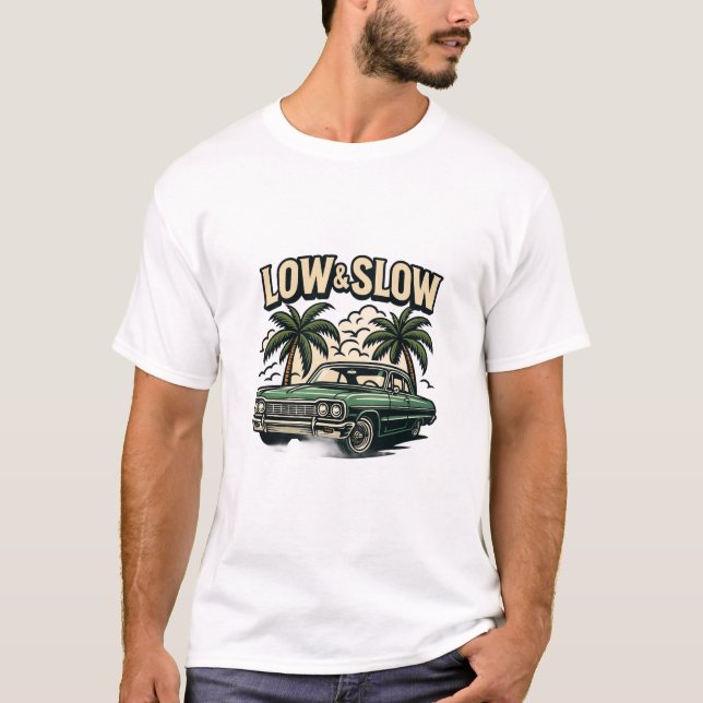 Klassisk Lowrider-Bil | Low & Slow Retro T-Shirt (Framsida)