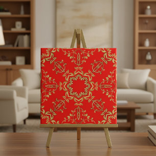 Klassisk luxury Chic Faux Guld Ornaments on Red Kakelplatta