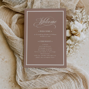 Klassisk Lyx Mjuk Mocha Taupe Neutral Bröllop Program