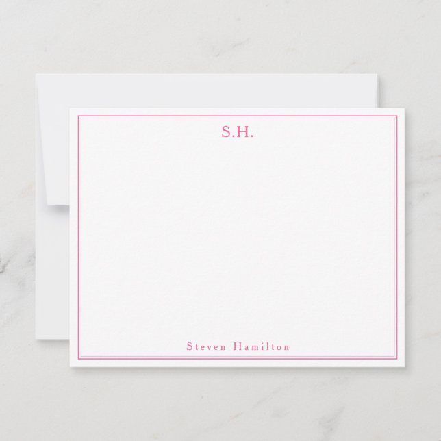 Klassisk Magenta Monogram Namn-minimalist Anteckningskort (Framsida)