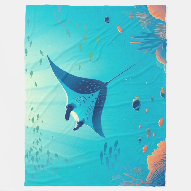Klassisk, manta-ray-kustkonst fleecefilt (Framsidan)