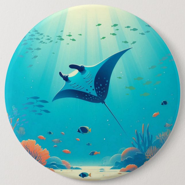 Klassisk, manta-ray-kustkonst knapp (Framsida)