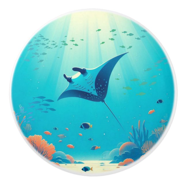 Klassisk, manta-ray-kustkonst knopp (Framsidan)