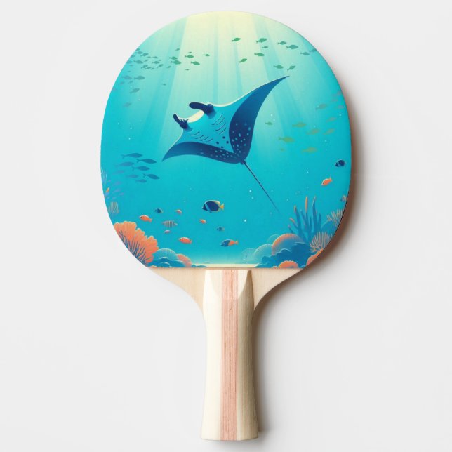 Klassisk, manta-ray-kustkonst pingisracket (Framsidan)