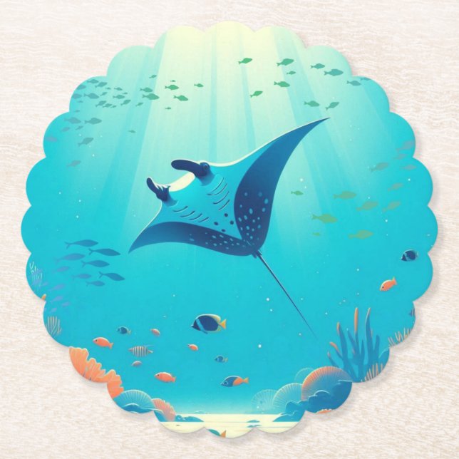 Klassisk, manta-ray-kustkonst underlägg papper (Framsida)