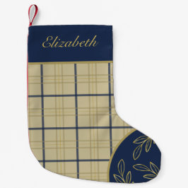 Klassisk marin Beige Play Guld Foliage-jul Liten Julstrumpa