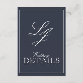 Klassisk marin blå kalligrafi, monogram Bröllop En Tilläggskort