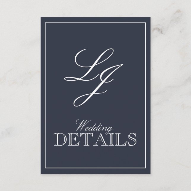 Klassisk marin blå kalligrafi, monogram Bröllop En Tilläggskort (Framsida)