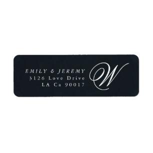 Klassisk marin blå kalligrafi, Monogram Bröllop Returadress Etikett