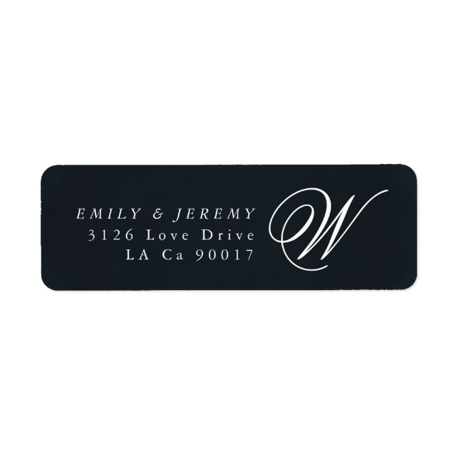Klassisk marin blå kalligrafi, Monogram Bröllop Returadress Etikett (Framsidan)